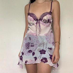 Lines Donatello Purple pink floral lingerie sheer dress